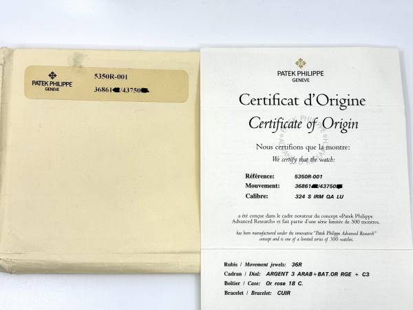 Patek Philippe Advanced Research Jahreskalender Ref. 5350R Zertifikat